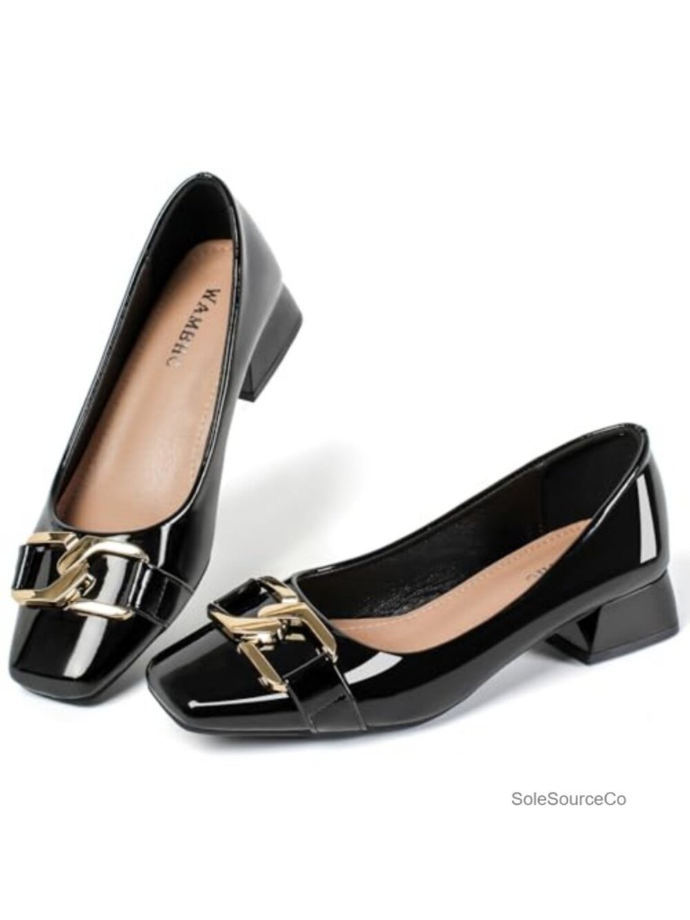 Women's Low Chunky Block Heel Pumps Square Toe Dress Shoes Office Lady PU